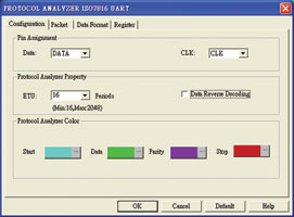 Figure 6: Setting up the protocol analyser for ISO 7816 UART in the Zeroplus logic analyser software interface.